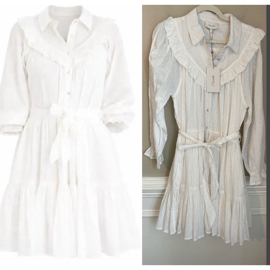Cleobella Size L Lotte Mini Dress Ivory Swiss Dot Ruffle Boho Country Cottage